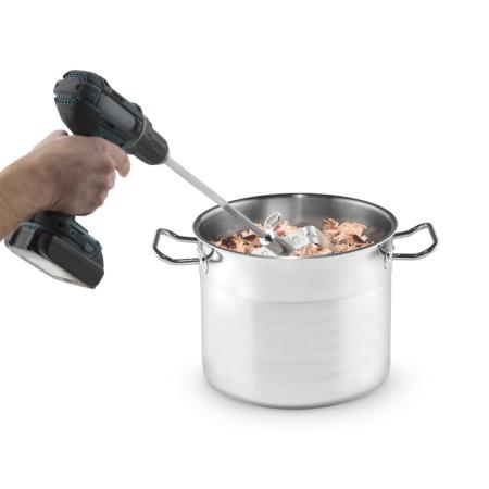 um mit ihm größere Fleischportionen in Sekunden zu zerkleinern