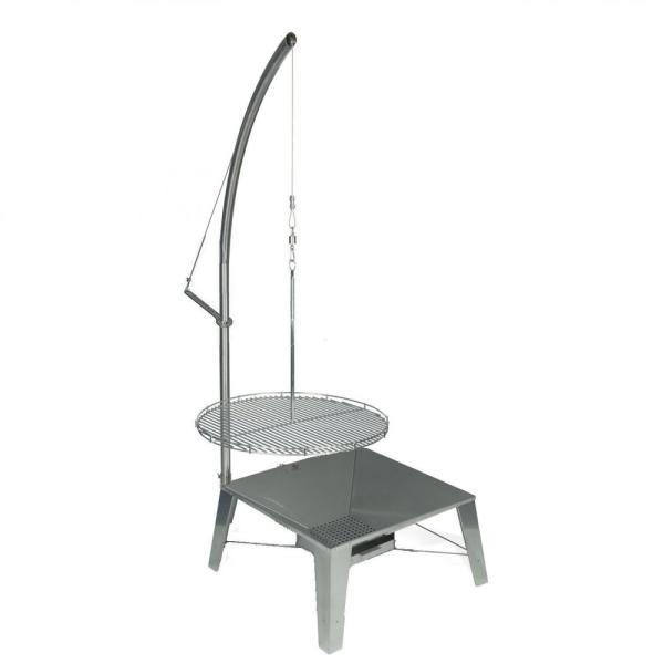 BS Design Galgenschwenker aus geschliffenem Edelstahl mit Feuerstelle